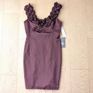 Maggy London Cocktail Party Dress Size 10 Purple Ruffle Neck Sleeveless
